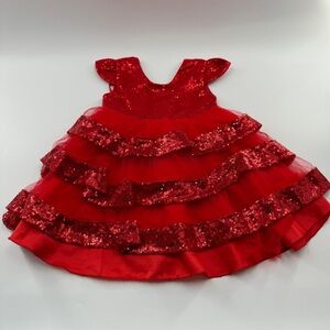 Red Formal Ruffled Sequin Dress – Kids Size 5/6, Holiday Dress
